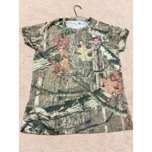 Mossy Oak Break-Up Infinity Camo T-Shirt Womens Medium Pink Logo Hunting Top